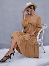 V Neck Lettuce Trim Bishop Sleeve Dress Without Belt Sai Feel